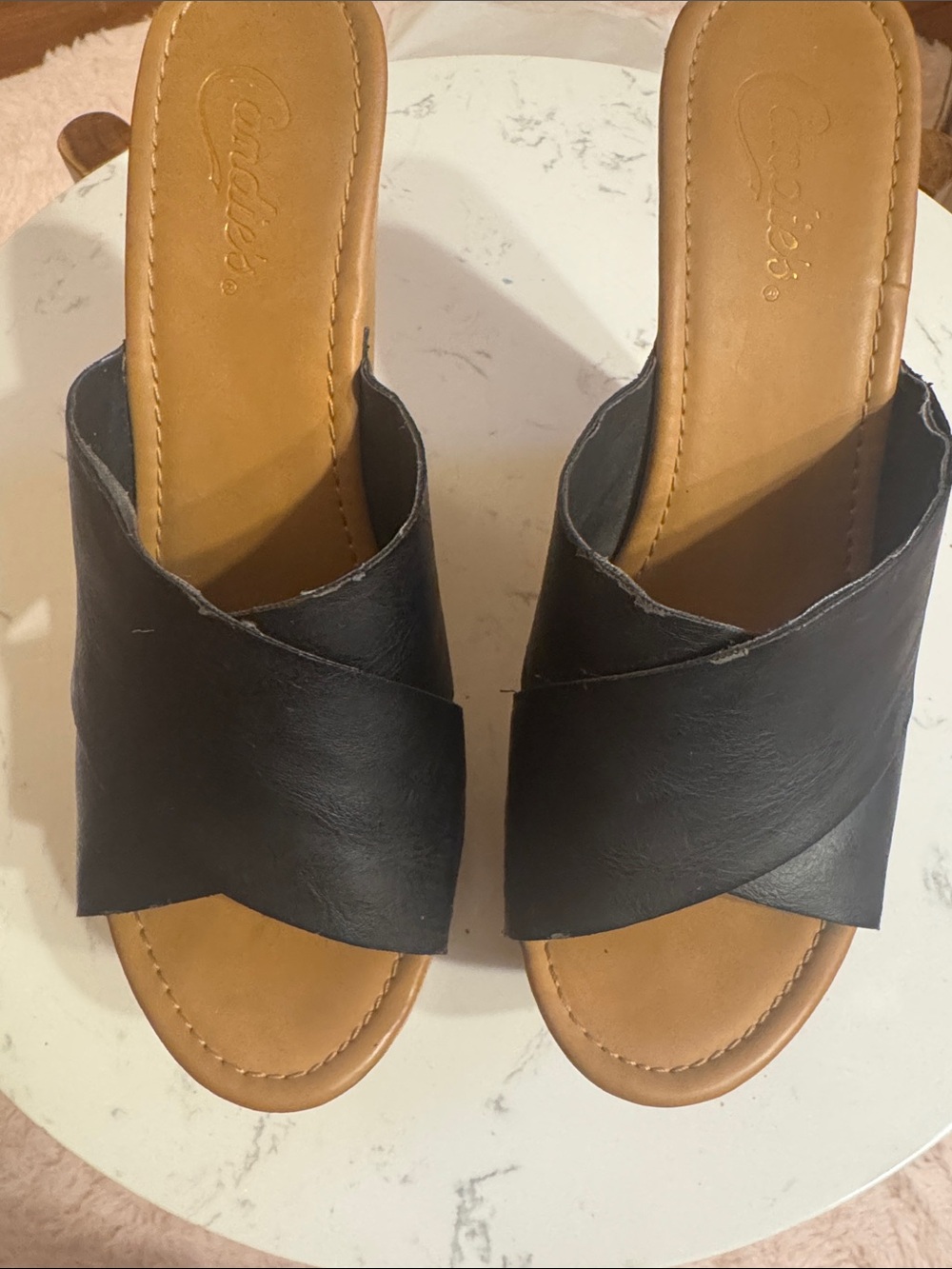 Candie's Black Cross-Band Wedge Slide Sandals - Picture 6 of 10